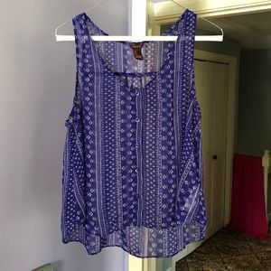 Button Front Blue & White Tank